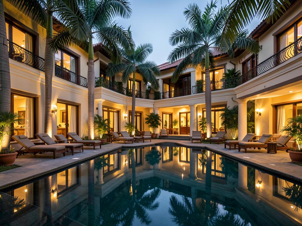 Luxury hotel courtyard with pool