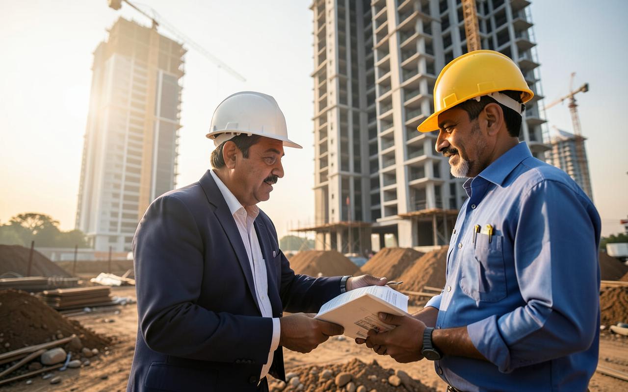 Civil engineer inspecting a high-rise construction site in India